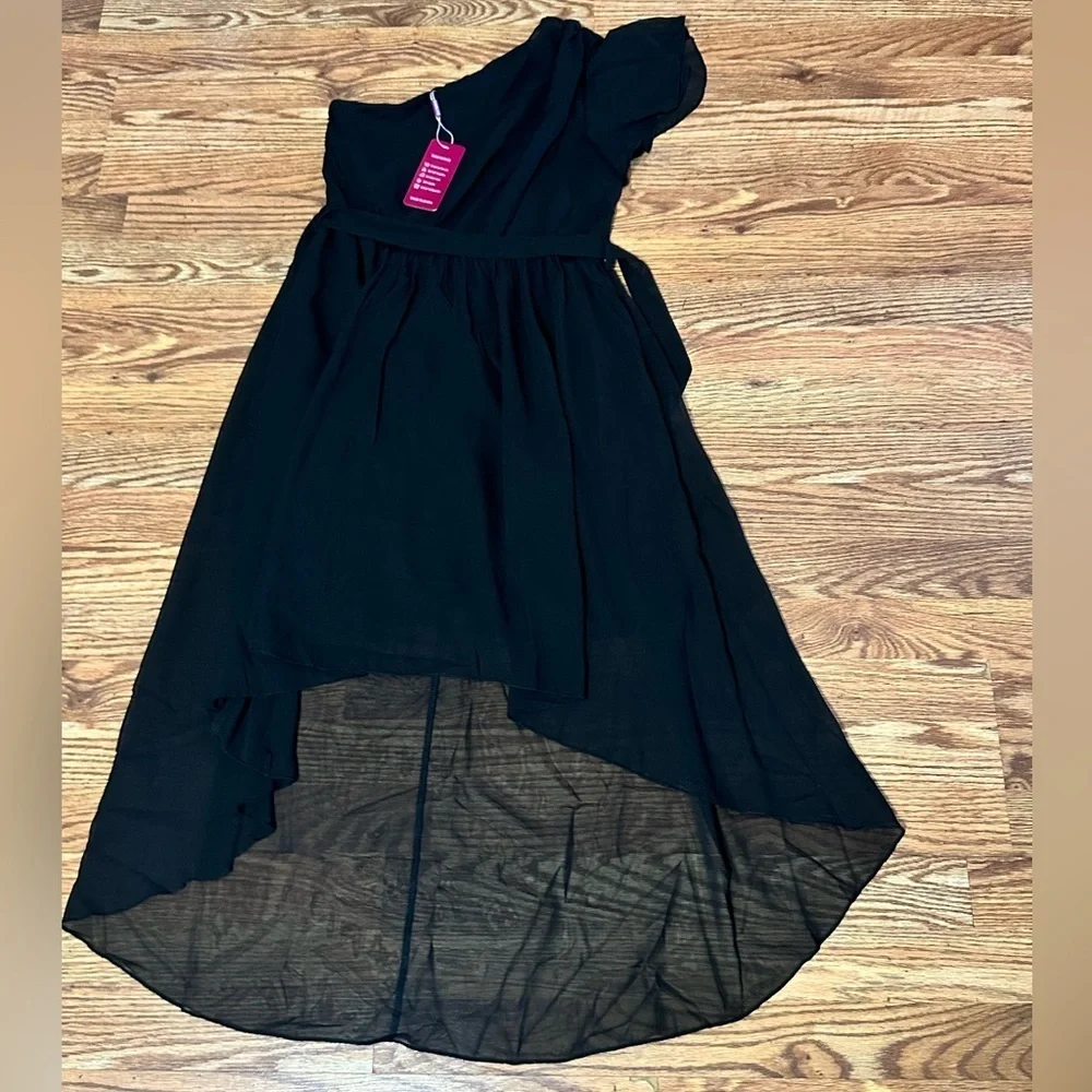 NWT GORLYA Girls One Shoulder Hi-Lo Hem Party Dress Size 14T BLACK